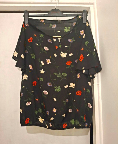 Top camicetta nera floreale - top/camicetta,